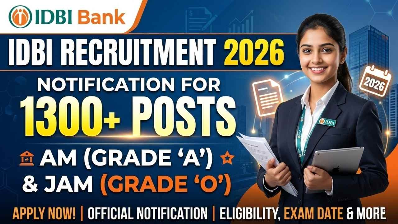 IDBI Recruitment 2026: Notification For 1300 AM (Grade ‘A’) & JAM (Grade ‘O’) Posts!