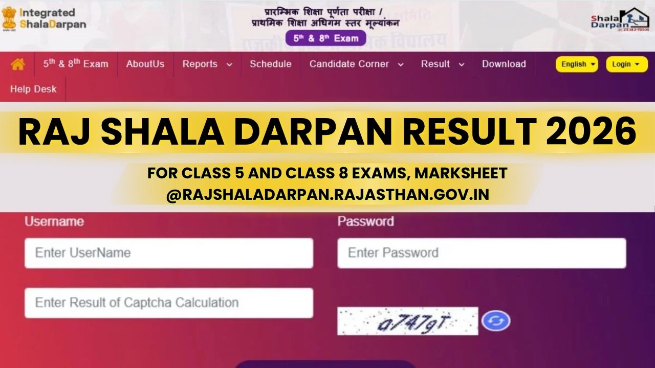 Raj Shala Darpan Result 2026 for Class 5 and Class 8 Exams, Marksheet Soon @rajshaladarpan.rajasthan.gov.in
