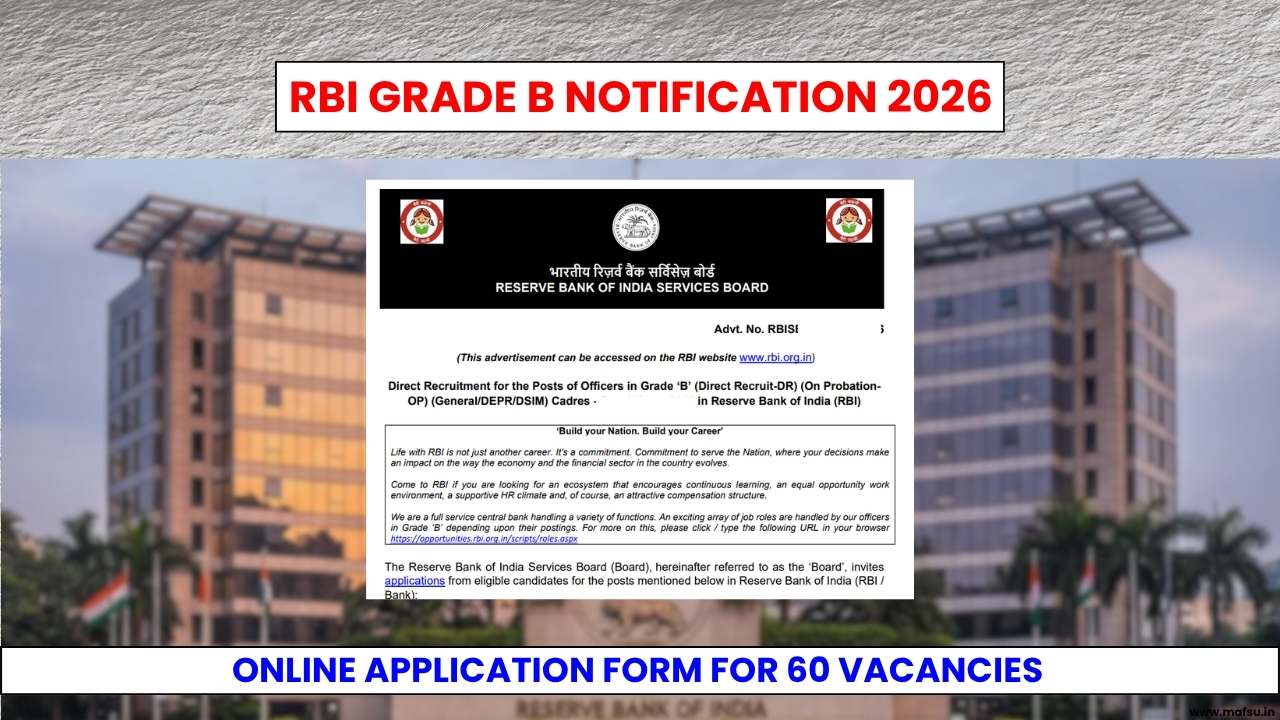 RBI Grade B Notification 2026 - Online Application Form For 60 Vacancies 